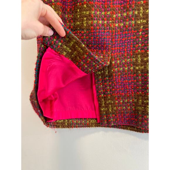 VTG Glimor Tweed Skirt Set Fuchsia Green Double Breasted & Pencil Skirt Sz 12 SG - Picture 13 of 15